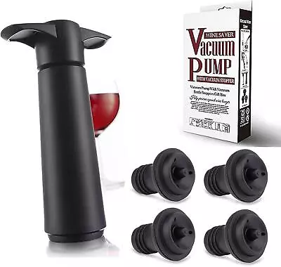 Vacu Vin Wine Saver Vacuum Pump With 4 Vacuum Wine Stopper Durable Black • £9.99