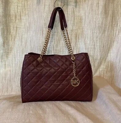 Michael Kors Susannah Large Quilted-Leather Tote/Shoulder Bag In Merlot • $76