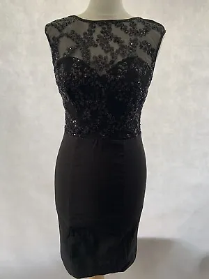 Dress Miss Selfridge Size 8 Black Viscose Blend Sleeveless Sequins Knee Length • $13.91