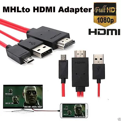 DTV MHL Micro USB To HDMI 1080P HD TV Cable Adapter For Samsung Galaxy S4 S3 • £12.99