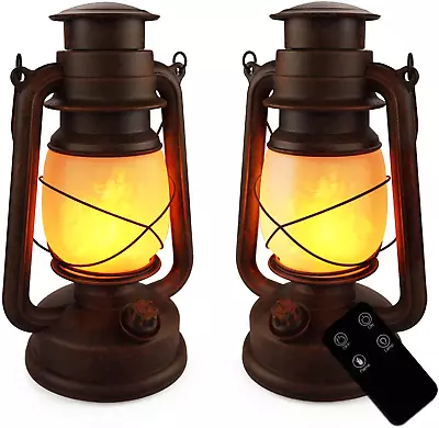 Led Vintage Lantern Battery Operated Flickering Flame Lantern Lamp Rustic Hangin • $54