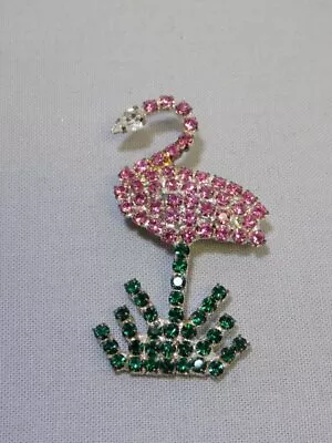 Vintage Pin/brooch~flamingo~prong Set Rhinestones~lovely!~1  X 1.75  • $12