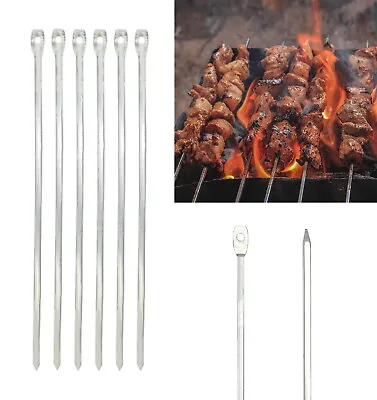 6PC BBQ Barbecue Skewers Long Metal Kebab Shish Food Meat Grill Sticks Cooking • £8.99