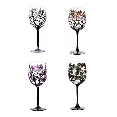 Four Seasons Tree Wine Glasses Unique Hand Painted Wine Glass Easy To Use • £12.79