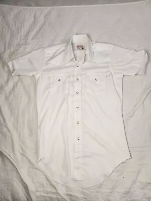 Vintage Wrangler Mens Shirt Pearl Snap Long Tails Short Sleeve White  Medium USA • $33