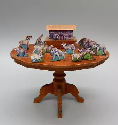 Vtg Victorian Wooden Noah's Ark Toy & Side Table Dollhouse Miniature 1:12 • $34.99