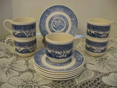 Vintage BLUE WILLOW Lot Of 5 Stacking CUPS / MUGS And 6 SAUCERS Cups Marked USA • $22