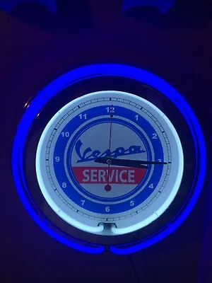 Vespa Motor Scooter Garage Dealer Man Cave BLUE Neon Wall Clock Advertising Sign • $169.99