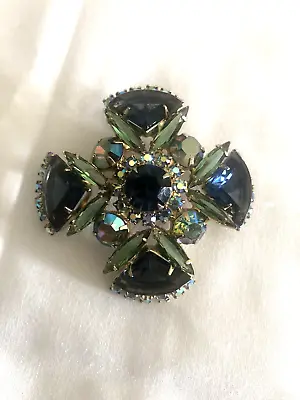 Vintage Rare  JULIANA Topaz & AB Rhinestone Maltese Cross Brooch/Pendant B6 • $140