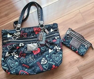 Coach Poppy Graffiti Tote Handbag Purse Wallet Lot Scribble Vintage Print • $90