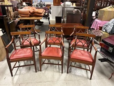 Stunning Set Of Six Mahogany & Leather Carver Dining Chairs By Bevan Funnell • £795