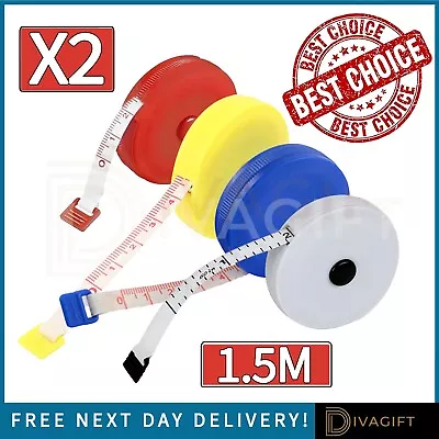 2 X Retractable Soft Tape Measure Measuring Tape 1.5m 5ft 60  Sewing Tailor Body • £2.19