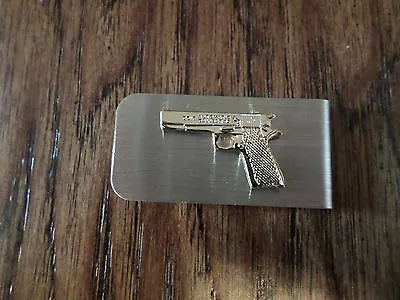 U.s Military Colt 45  Money Clip Gold Pistol On Silver Clip U.s.a Made • $12.99