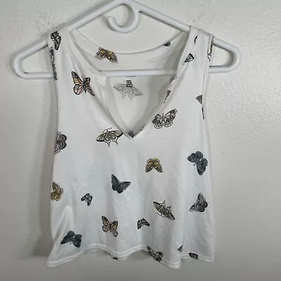 Hollister Gilly Hicks Soft Knit White Butterflies Tank Top Womens Medium • $15.99