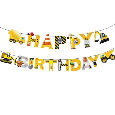 Construction Vehicle Banner Birthday Party Bunting Flag Digger Builder Decor • £3.98