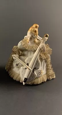 Dresden Lace-Style Figurine Cello Player  Gold Trim Colonial Vitorian • $24.99