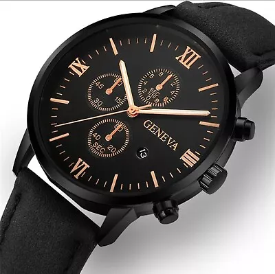 Black Quartz Mens Watch With Round Dial Sports Fashion Watch • £12.99