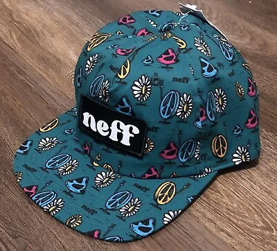 NEFF Mushrooms & Peace Sign Snapback Adjustable Hat Green Surf Skate Hippie NWT • $20