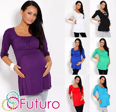 Women's Maternity Tunic 3/4 Sleeve Scoop Neck Top Pregnancy Sizes 8-18 5006 • £10.99