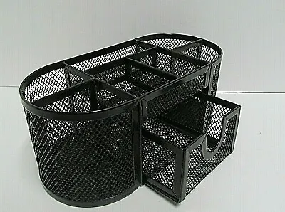 $9.99 • Buy Black Wire Mesh Desk Organizer Space Saver Caddy W/ 7 Compartments & 1 Drawer