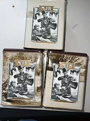 3- Vintage MJB Coffee Tin With Old Western Graphics Cowboy Photos Used 1980s • $35