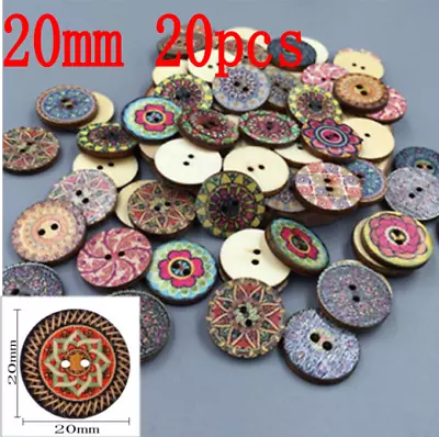 15/20/25mm Flower Picture Wood Button 2 Holes Mixed Color Apparel Sewing DIY • $2.35