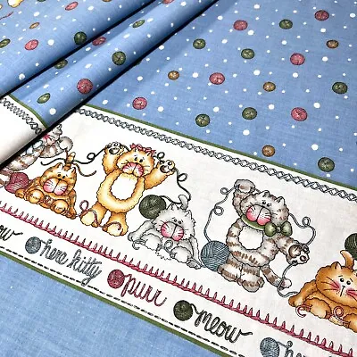Here Kitty Cats And Yarn Border Fabric By Dianna Marcum Marcus Bros 100% Cotton • $5.99