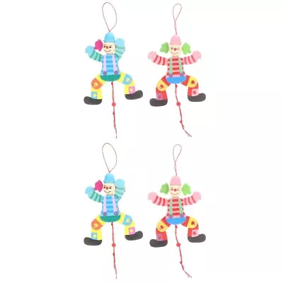  4 Pcs Wood Pull Line Clown Toy Hand Puppets For Kids Wooden Marionette • £10.79