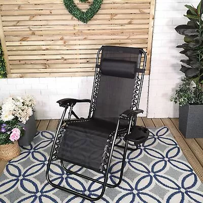 Black Multi Position Textoline Zero Gravity Garden Relaxer Chair Lounger • £33.75