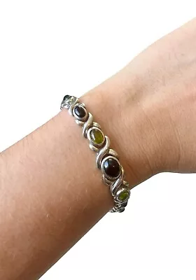 Rustic 925 Sterling Silver Multi Gemstone Bracelet 8 Inches Long 26.26 Grams • $62