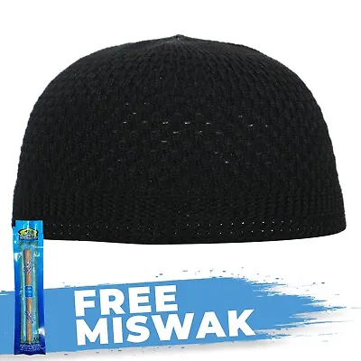 Black Kufi Cap Open-weave Nylon Knit Stretch Muslim Beanie Skull Prayer Hat • $10.79