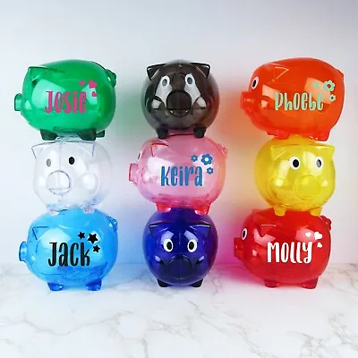 Kids Gift Personalised Clear Piggy Bank Money Box Coins Children Saving Any Name • £9.99