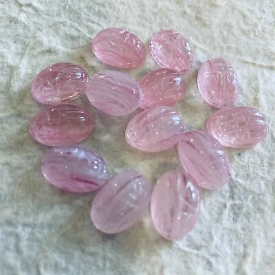 AM1110 Vintage Glass Cabochons 14x10mm Oval Light Rose  Flawed  Scarab (12) • $5.50