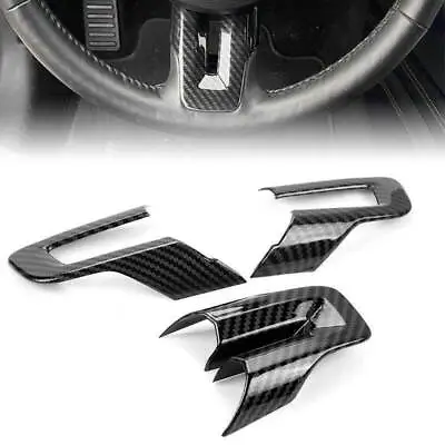 Carbon Fiber Black Steering Wheel Cover Trim Interior For Ford Mustang 2015-2022 • $14.47