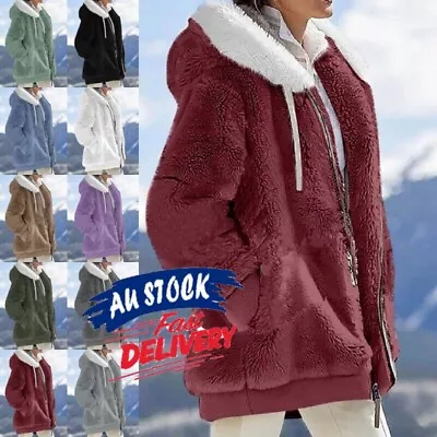 Womens Winter Warm Fleece Hoodies Coat Jacket Ladies Outwear Overcoat Plus Size • $26.38