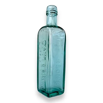 £15 • Buy Old Vintage Aqua Blue Glass Bottle Patterson’s Camp Coffee, Glasgow