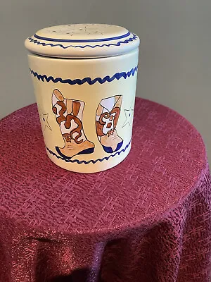 Aunt Beth's Cookie Keepers 6  Tall Covered Jar Western Boots Motif NIB • $39