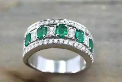 2Ct Oval Lab- Created Emerald Half Eternity Wedding Band 14k White Gold Plated • $111.99