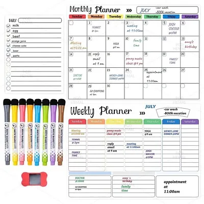 Magnetic Fridge Calendar - Daily Weekly & Monthly Planner Whiteboard Set • £15.99