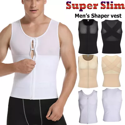 Mens Slimming Body Shaper Vest Chest Compression Shirt Abs Abdomen Slim Tank Top • $14.79