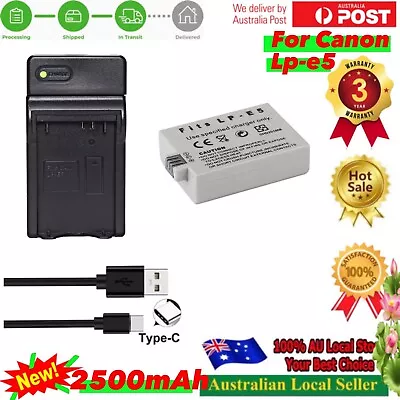 2500mAh Battery Pack + USB-C Charger For Canon EOS 1000D EOS 450D EOS 500D • $28.60