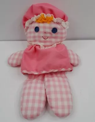 Vintage Fisher Price Lolly Doll Pink Gingham Plaid Cloth Girl Toy Rattle 1975 • $40