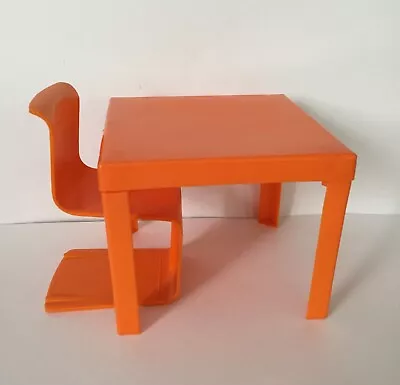 Vintage Barbie Dream House Orange Chair & Dining Table 1973 Doll Furniture 7825 • $12.99