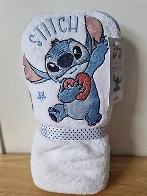 George Asda Disney Stitch Baby Bath  Towel With Hood White 100% Cotton 75cmx75cm • £10.99