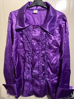 Mens Purple 60s/70s Disco Ruffle Shirt Size Medium- Fancy Dress  • £8