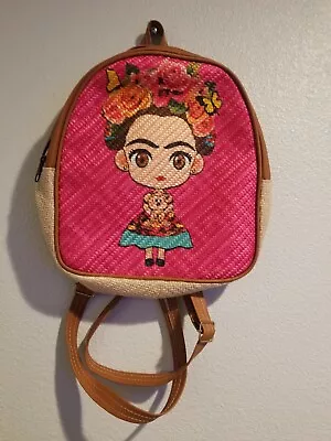 Mexican Artist Frida Kahlo Backpack Animated Female Floral Multicolor Woven • $24.99