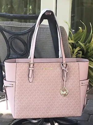 Michael Kors Gilly Large Drawstring Zip Tote Bag Laptop Mk Signature Pink Blush • $176.99