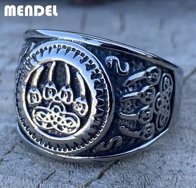 MENDEL Mens Stainless Steel Norse Nordic Viking Bear Paw Claw Ring Men Size 7-15 • $10.99