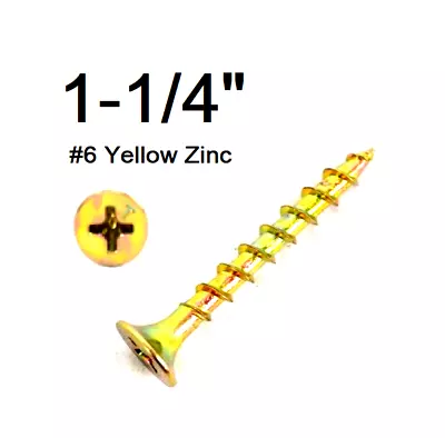 (100) Phillips #6  1 - 1/4 In Coarse Drywall Wood Screw Bugle Head Zinc Yellow • $9.99