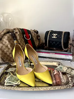 Manolo Blahnik Yellow Leather Heels 38 • $155